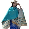 thumbnail image 2 of Women's Plus Size Poncho Open Front Retro Knitted for Winter (Blue), 2 of 4