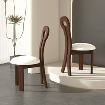 Noble House Set of 2 Dining Chairs with PU Leather Round Cushion, Key Back, Solid Wood Frame, Walnut White