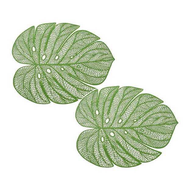 Oleegame Ensemble de 2 Pcs Napperon Élégant en PVC Ajouré avec Motif de Feuilles de Tortue, Napperon avec Feuilles de Simulation, Tapis de Table Résistant à l'Huile et Durable pour Isolation Thermique Vert