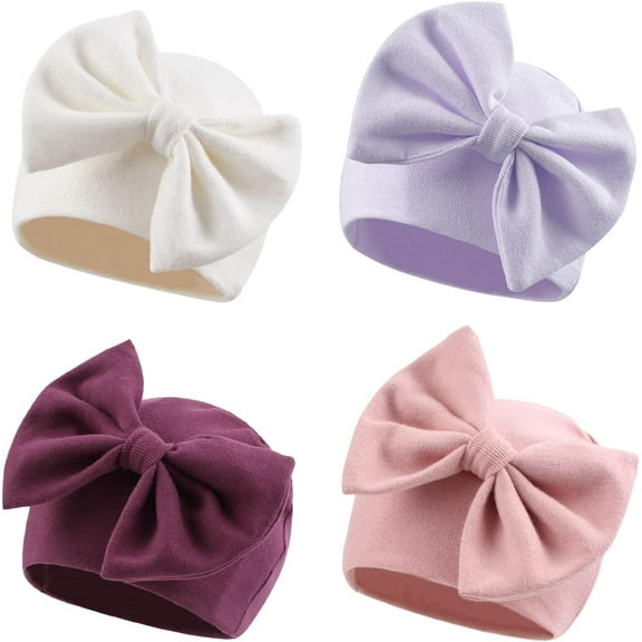 Newborn Baby Girl Hat Cotton Baby Bow Beanie Preemie Hats Spring Infant Hats for Girls 0-12 Months