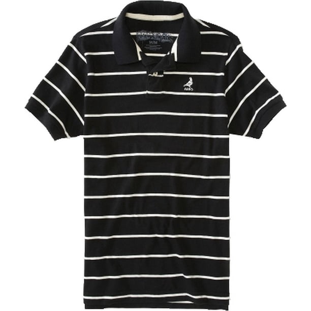 Aeropostale - Polo de rugby a rayas para hombre, color negro, grande Aeropostale polo, rugbi