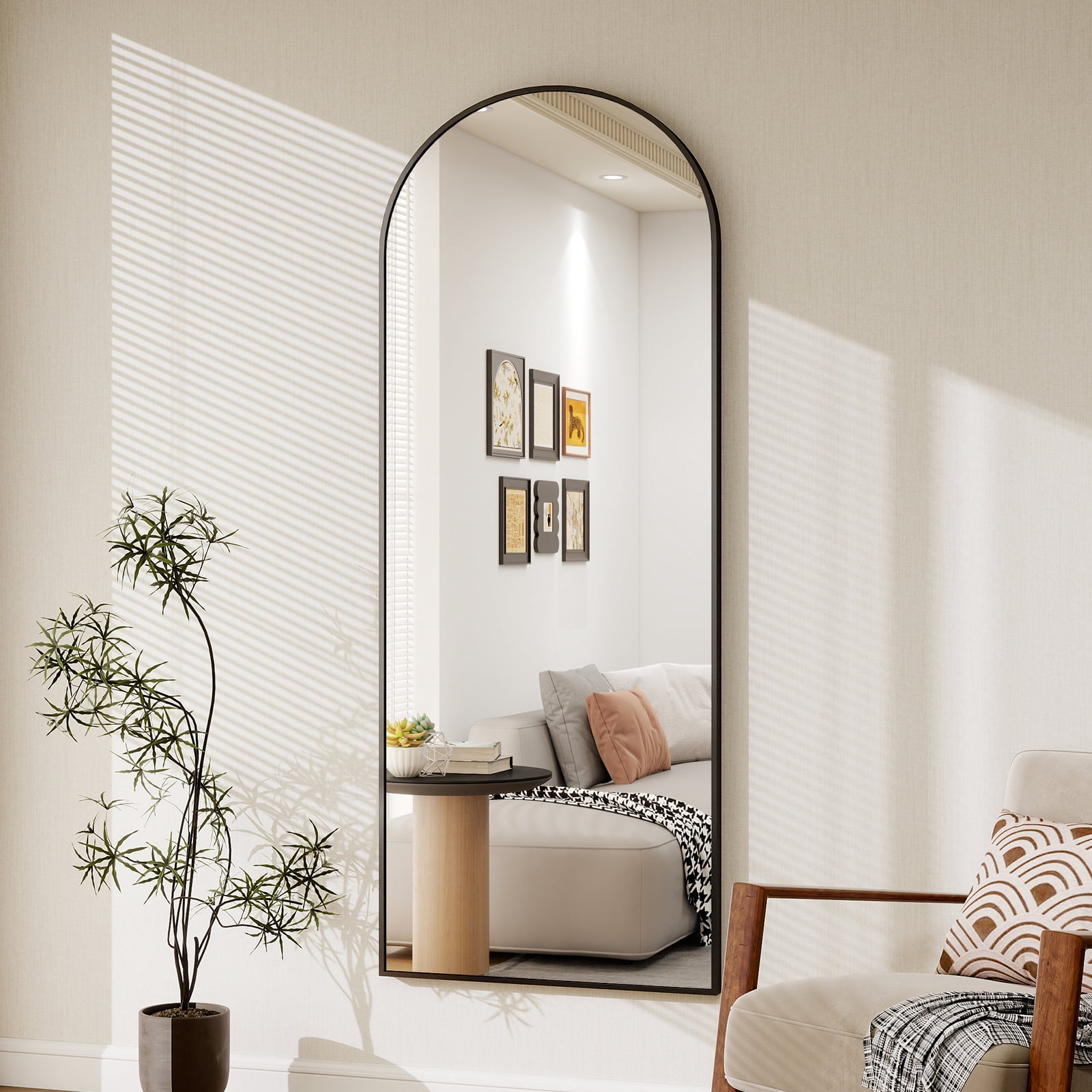 AUROMIR 64"x21" Arched Full Length Mirror Standing Full Body Floor Mirror,Black