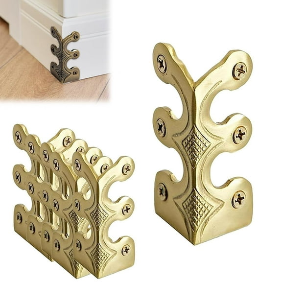 MODANU 6Pcs Baseboard Corner Protectors, Brass Corner Protector, Corner Skiffer, Vintage Solid Brass Skirting Board Protectors (Gold)