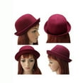 thumbnail image 2 of Dytern Fall,Women's Girls Roll-up Brim Wool Dome Hat Bowler (Wine Red), 2 of 5