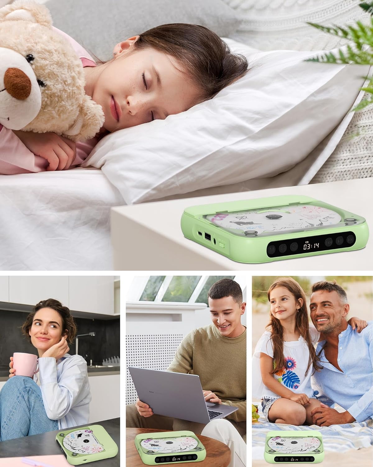 otnbgsr Portable CD Player Bluetooth 2026 Upgrade Rechargeable Music Player Dual Speakers LCD Display Support CD USB AUX MP3 with Headphones
