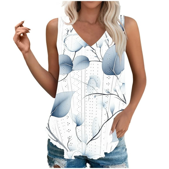 Yghzkop Womens Sleeveless Tank Tops V-Neck Fashion Printed Tank Top Summer Casual Breathable Tops Lightweight Loose Fit Graphic Tees Beach Coverups Everyday Essentials Blouse Vacation Outfits Shirts