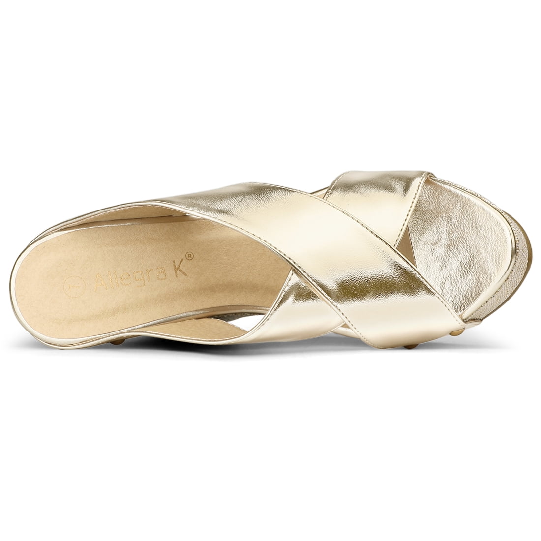 DARING DIVA Women's Stylish Open Toe Linen Platform Slide Wedge Sandals Gold 7.5