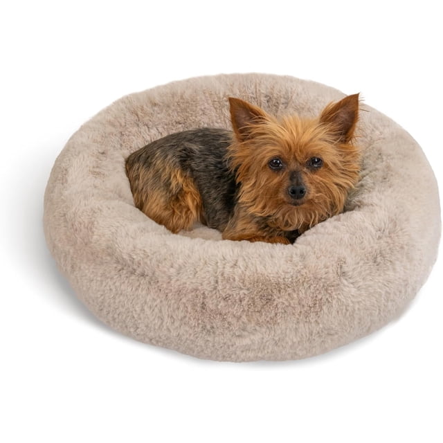 Faux Rabbit Fur Memory Foam Donut Bed for Dogs and Cats Grey x