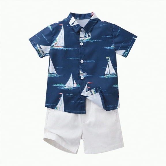 Toddler Clothes for Boys Baby Set Children's Spring Summer Solid Printed Short-sleeved Beach 6M 12M 18M 24M 3T 4T T Shirt Shorts Two Piece T-shirt with Elastic Waist Outfit 2
