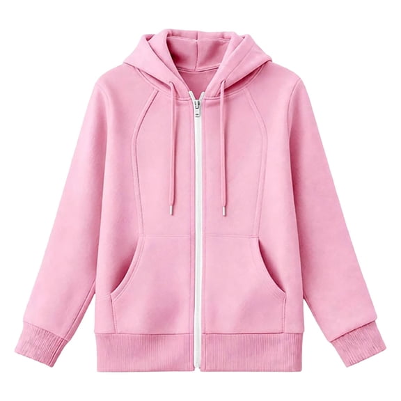 Swanpen Women's Winter Fleece Lined Hoodie - Solid Color Zip Up Long Sleeve Sweatshirt with Pockets, Cozy Thermal Hooded Jacket for Women,S,Pink