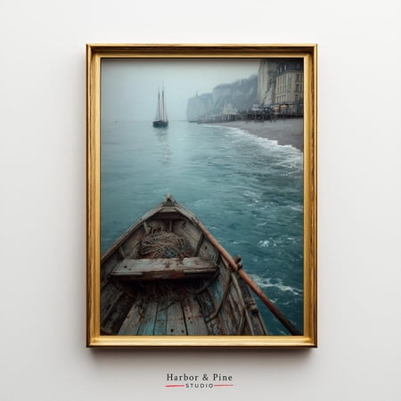 Serene Ocean View from Rowboat Coastal Art Tranquil Unframed Paper Print