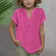thumbnail image 2 of Bovxnpu Kids Summer Tops, Toddler Girls Casual T Shirt, Girls Summer Fashion Solid Button Shirt Female V-Neck Loose T-shirt Blouse 4 Years, 2 of 8