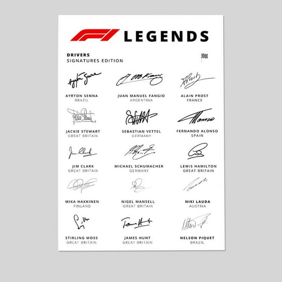F1 Legends Poster, One Sheet Wall, Fan Gifts Size 24''x36'' -Gategoo