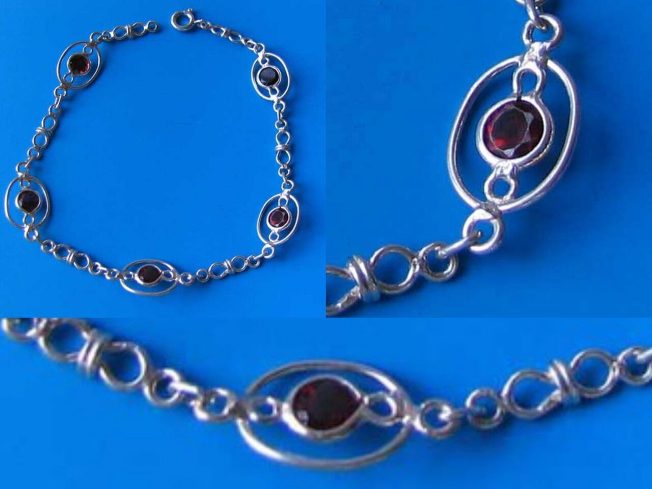 3.7g. 7.5 inch Sterling Silver Solid Link Ladies Figaro & Heart Charm Bracelet 