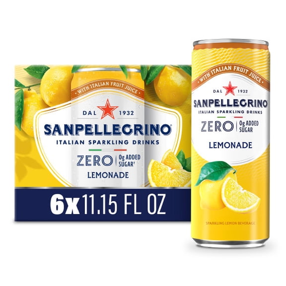 SanPellegrino Zero Sugar Lemonade Sparkling Soda Pop, 6 Pack Cans, 11.15 fl oz