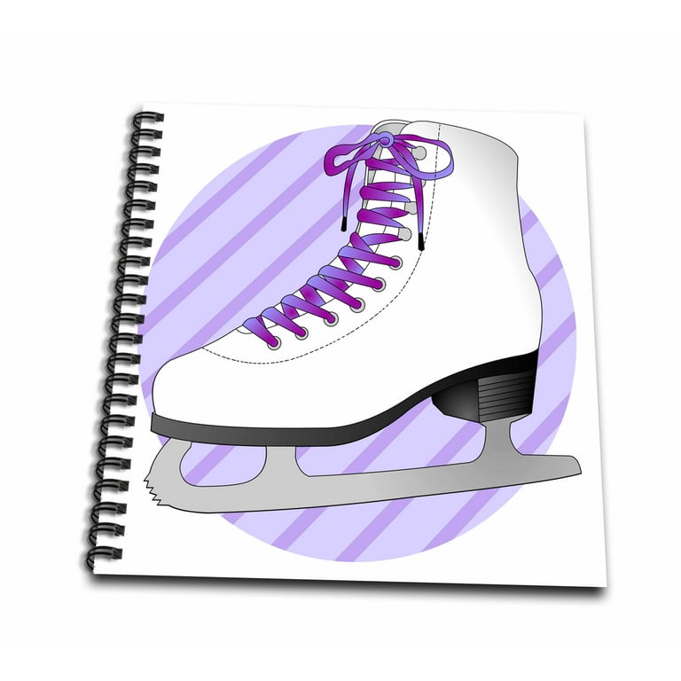3dRose Figure Skating Gifts - Purple Ice Skate on Stripes - Drawing Book, 8  by 8-inch 