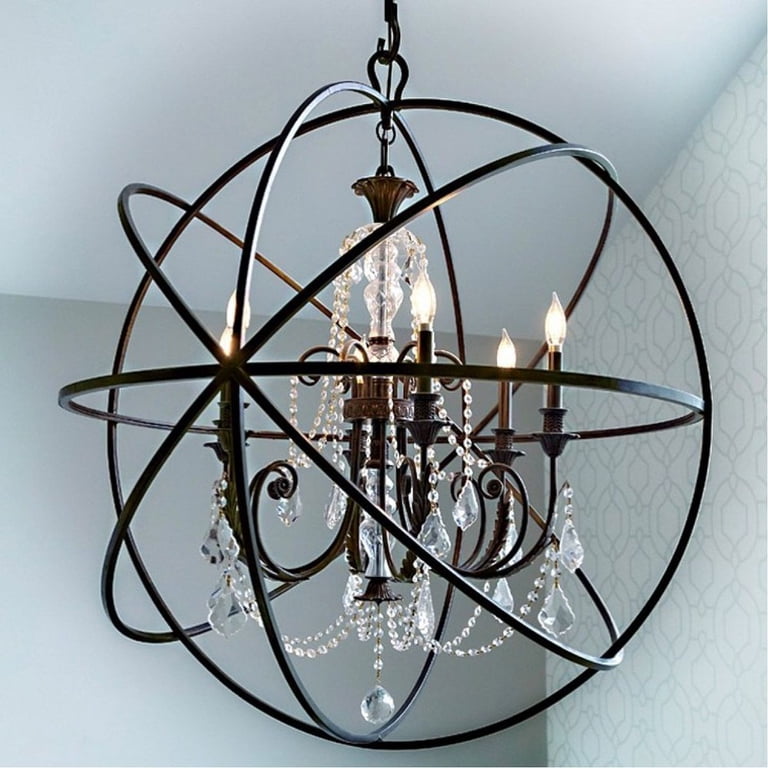 Crystorama Solaris 6-Light Chandelier - Olde Silver Sphere Design, 22.5"W X 27.5"H, Damp Location Rated