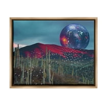 Stupell Industries Disco Ball in Desert Landscape Painting Brown Floater Framed Canvas Art Print Wall Art, 31 x 25