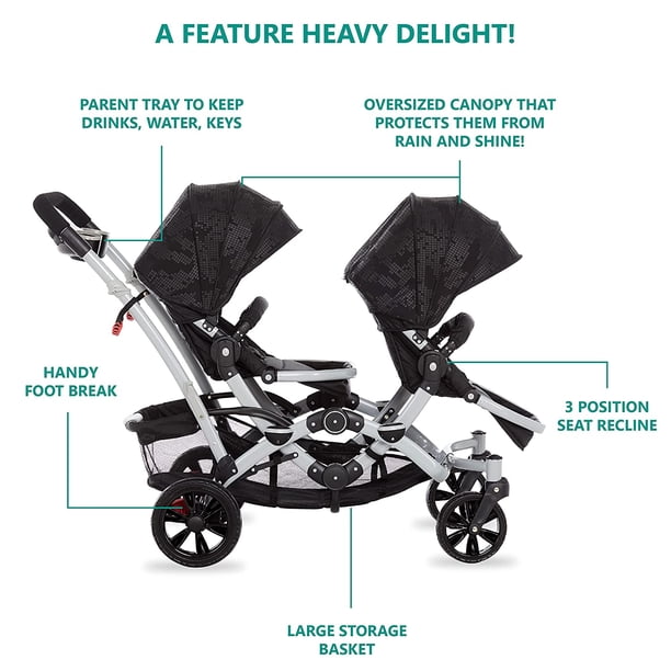 Dream On Me Track Tandem Double Umbrella Stroller with Canopy