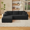 thumbnail image 2 of HOQBN 96.9" Boneless Modular Sectional Sofa with Chaise, L-Shaped Corduroy Cloud Sectional Couch with Deep Seat and Side Pockets, Upholstered 3 Seater Sofa Living Room, No Assembly, Black, 2 of 10
