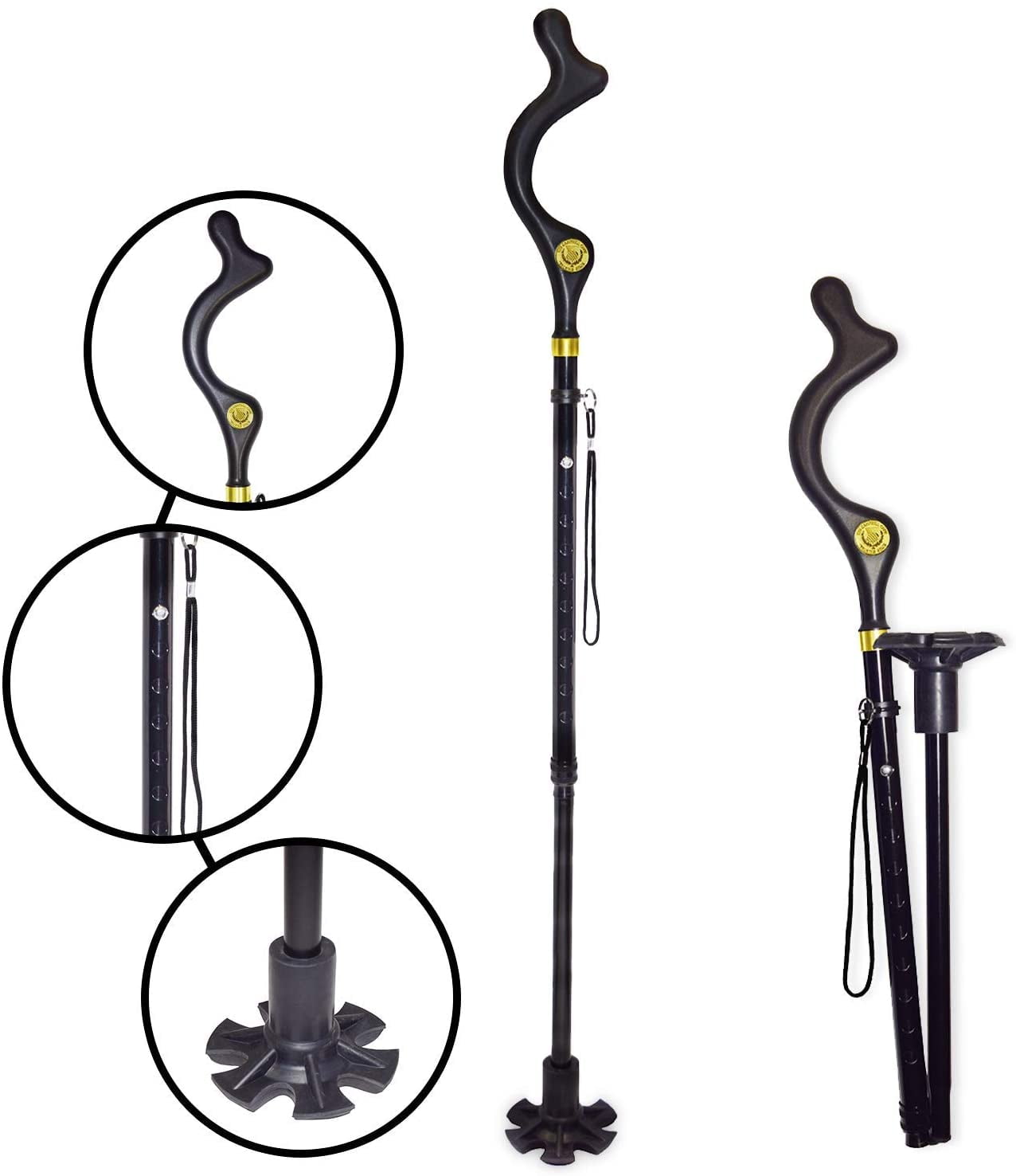 Walking Cane, Portable Self-Standing 10 Height Lightweight Adjustable, Folding, Collapsible Hand Walking Stick for Men & Women