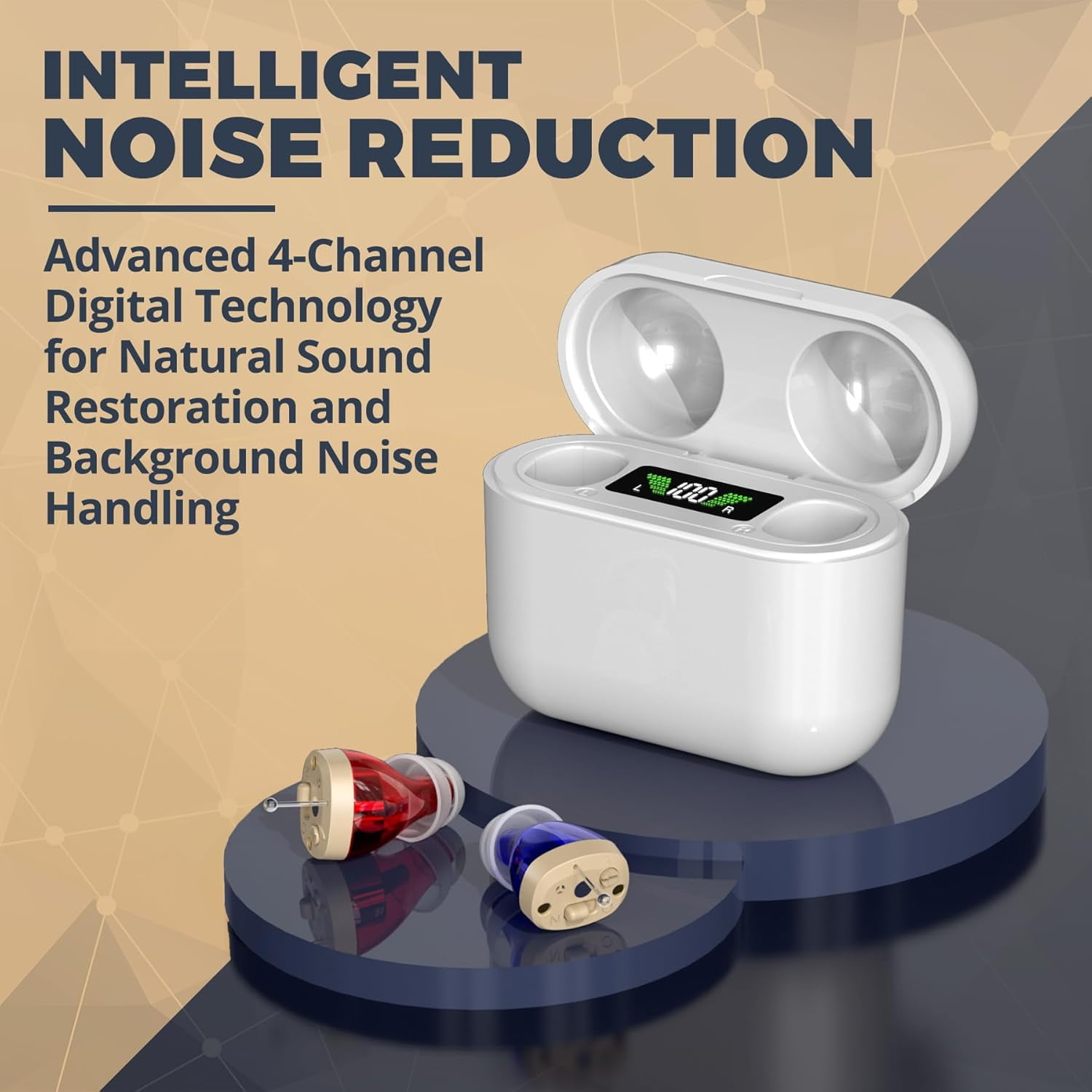 Rechargeable Hearing Aids for Seniors - Digital Personal Sound Amplifier Pair (CIC) in-Ear PSAP w/Superior Sounds Quality, Intelligent Noise Reduction, Power Display & Longest Lasting Battery Life