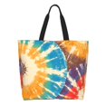 thumbnail image 3 of Large Capacity Single Shoulder Shopping Bag 19.7×15.7×5.9in Main Pocket Large To Accommodate Your Daily Needs Can Be Portable Can Be A Single Shoulder Back Brown Tie-Dye Background Rainbow Colors, 3 of 8