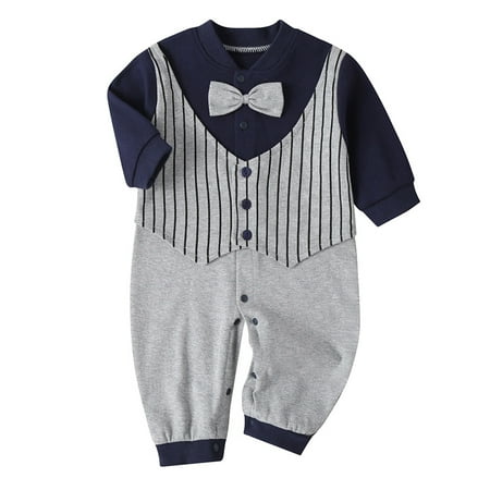 

ZNU Newborn Baby Boys Gentleman Bow-Tie Buttons Romper Bodysuit 0-12 Months