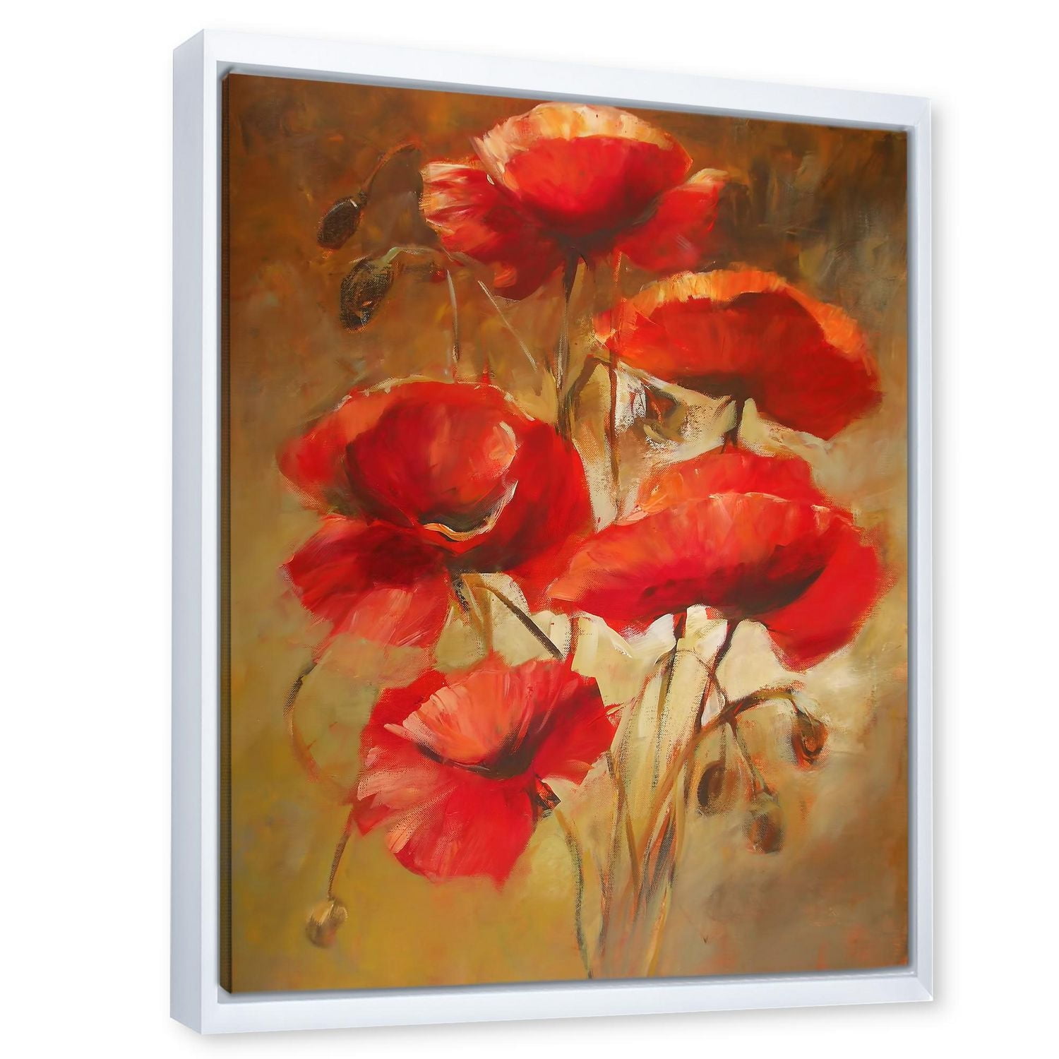 Designart Red Blossoming Poppies IV FLOAT FRAME WALL ART