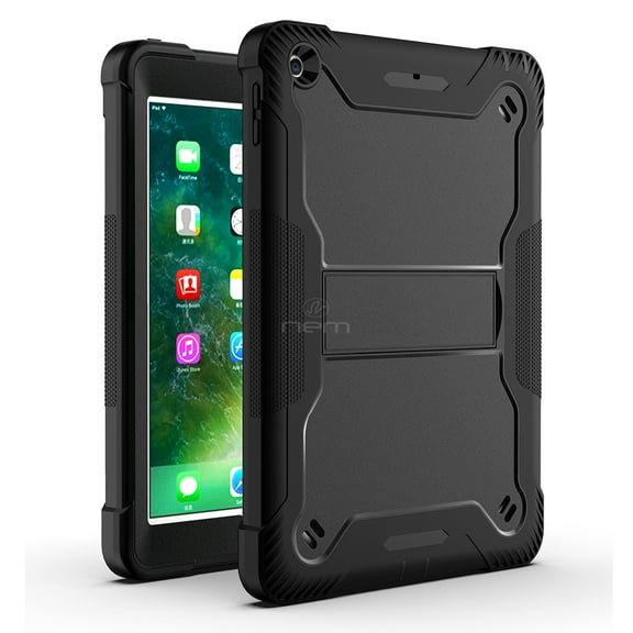 For Apple iPad 9th Generation 2021 / iPad 8th Generation 2020 / iPad 7th Generation 2019 10.2 inch Dual Layer Protective Shockproof Kickstand Heavy Duty Case Cover Black/Black