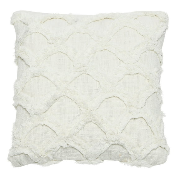 Creative Co-Op Cotton Tufted Chenille Pillow with Scallop Pattern, White