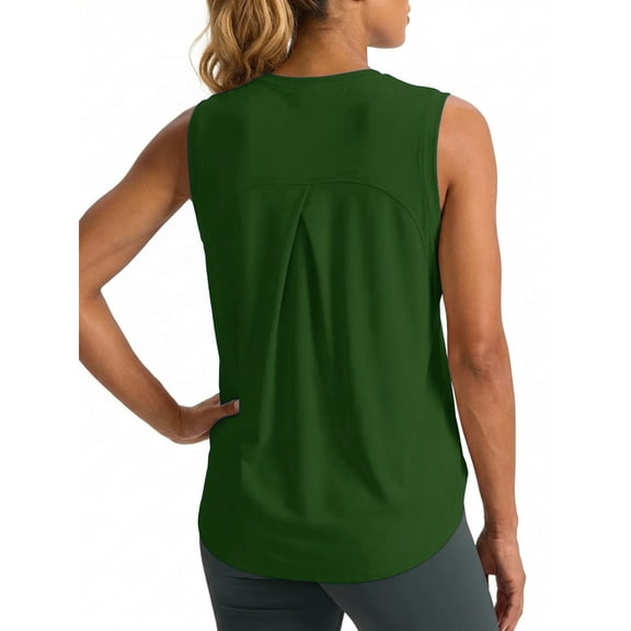 Stichou Women's Workout Tank Tops Sleeveless Yoga Gym Tops Back Athletic Yoga Tennis Breathable Summer Spring Sport Shirts Army Green 2XL