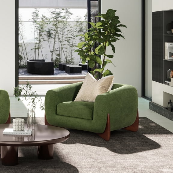 Alpine 44" Sherpa Arm Chair with Moss Green Fleeced Teddy Fabric