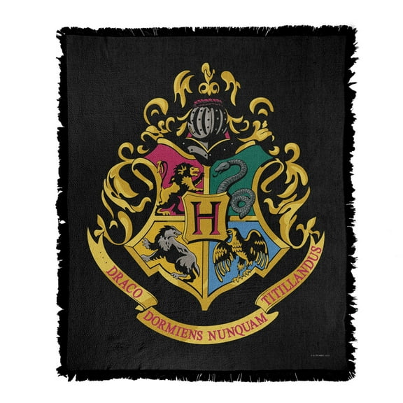 Harry Potter Blanket, 50'x60' Hogwarts Crest Woven Tapestry Cotton Blend Fringed Throw
