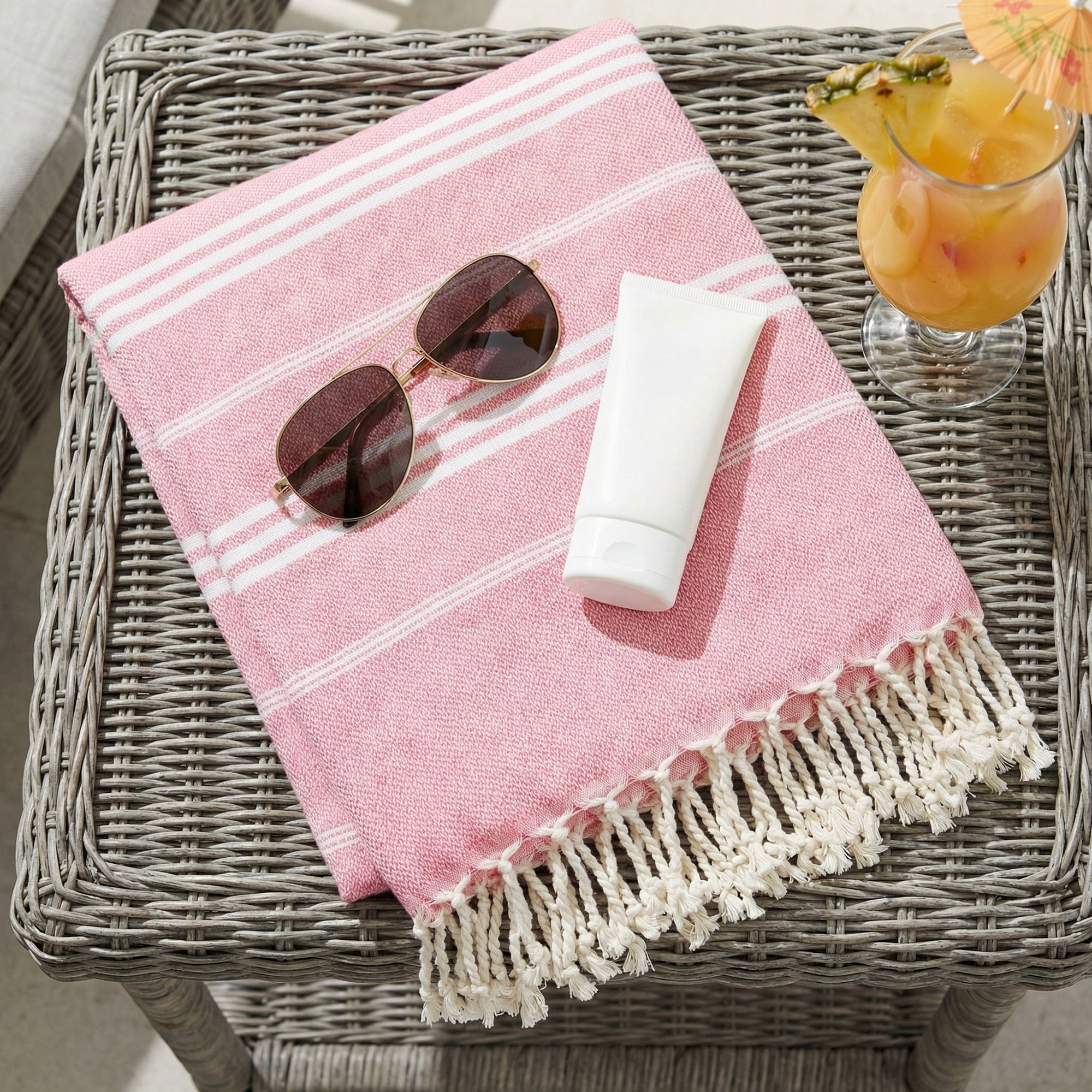 Unique Bargains Stripe Turkish Sand Free Towel 2 Pack Pink/Light Blue 71"x35"