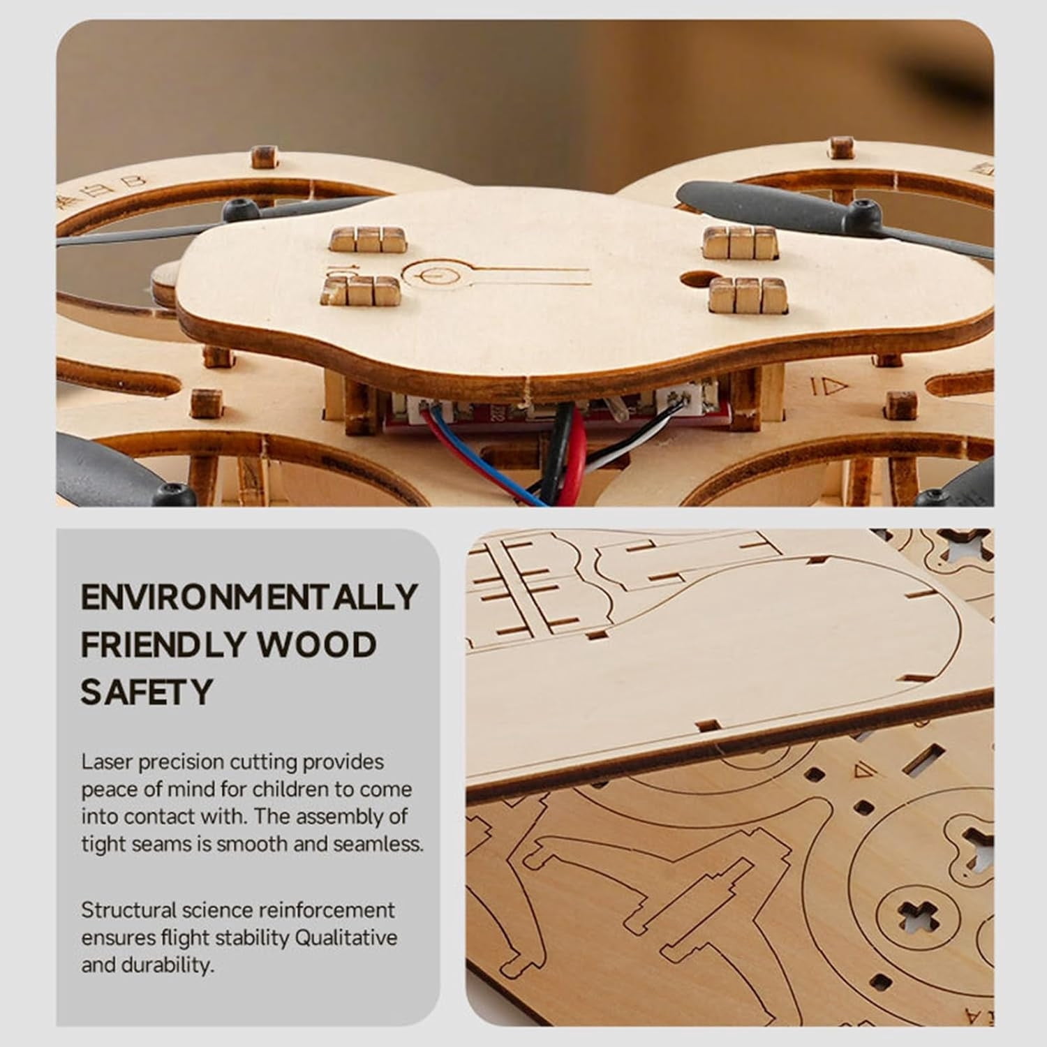DIY Wooden Remote Control Drone Model Building Kit with Quadcopter Technology, Educational STEM Project for Teens and Adults to Develop Skills in Assembly, Flight, and Logic