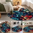 thumbnail image 5 of Round Rugs 5Ft, Teal Red Round Area Rug Washable Indoor Throw Carpet, Abstract Vintage Botanical Soft Non Slip Circle Rug for Cabinet Bathroom Home Decor Aesthetic, 5 of 8