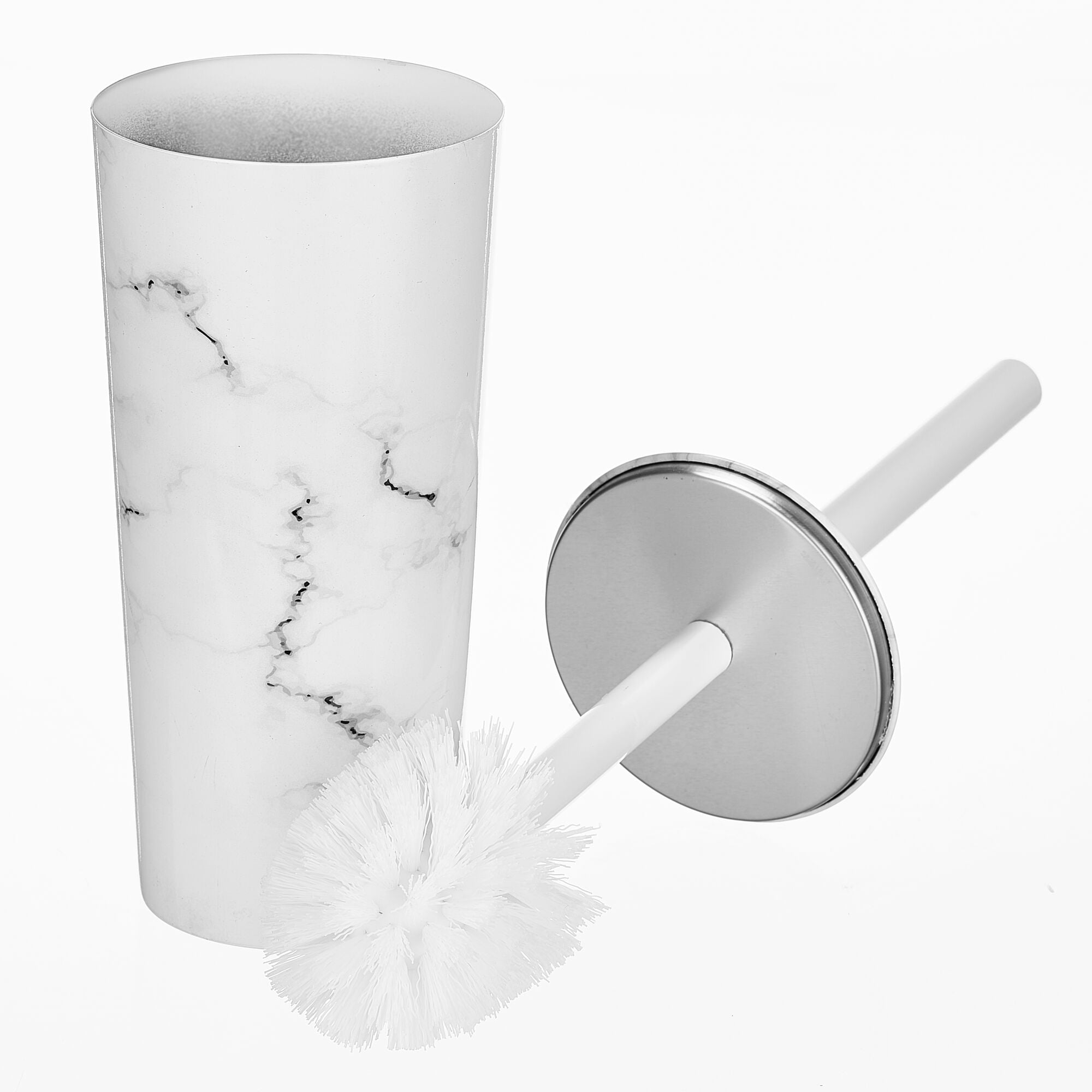 mDesign Steel Toilet Bowl Brush/Holder Bathroom Storage Combo - White Marble