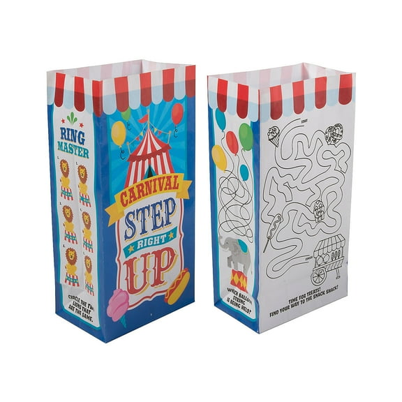 5" x 3 1/4" x 10" Medium Carnival Activity Paper Treat Bags