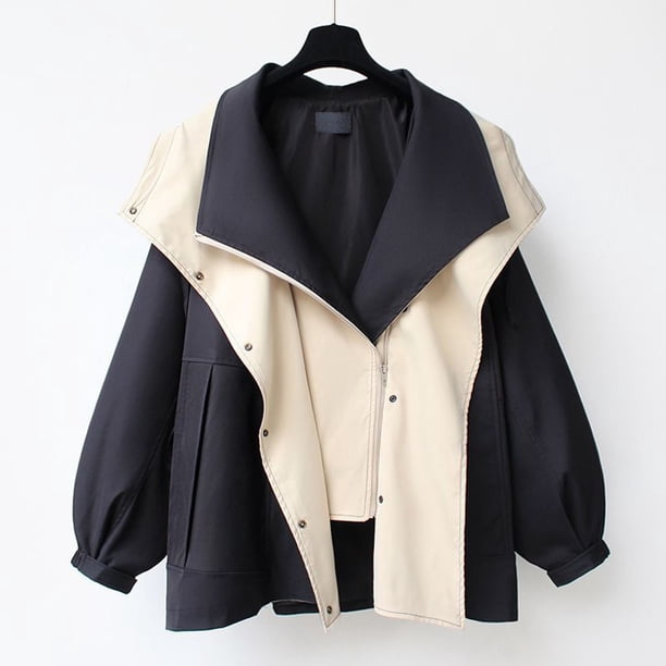 Ailaofu Womens Cropped Jacket Contrast Collar Utility Coat Cargo Jacket Barn Jacket Outwear