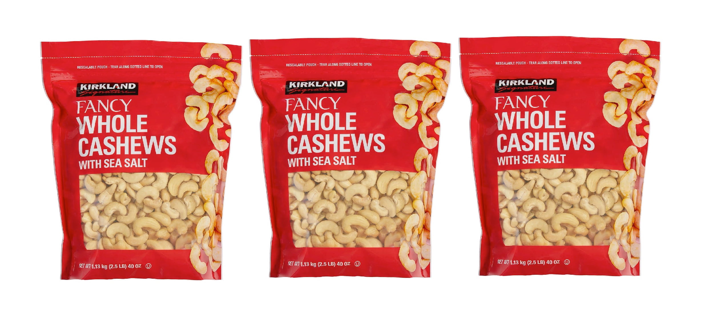 Kirkland Signature Fancy Whole Cashews with Sea Salt, 2.5 lbs 3PK
