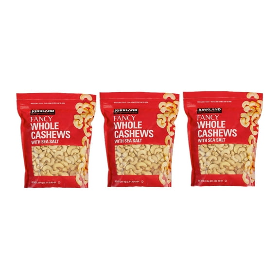 Kirkland Signature Fancy Whole Cashews with Sea Salt, 2.5 lbs 3PK