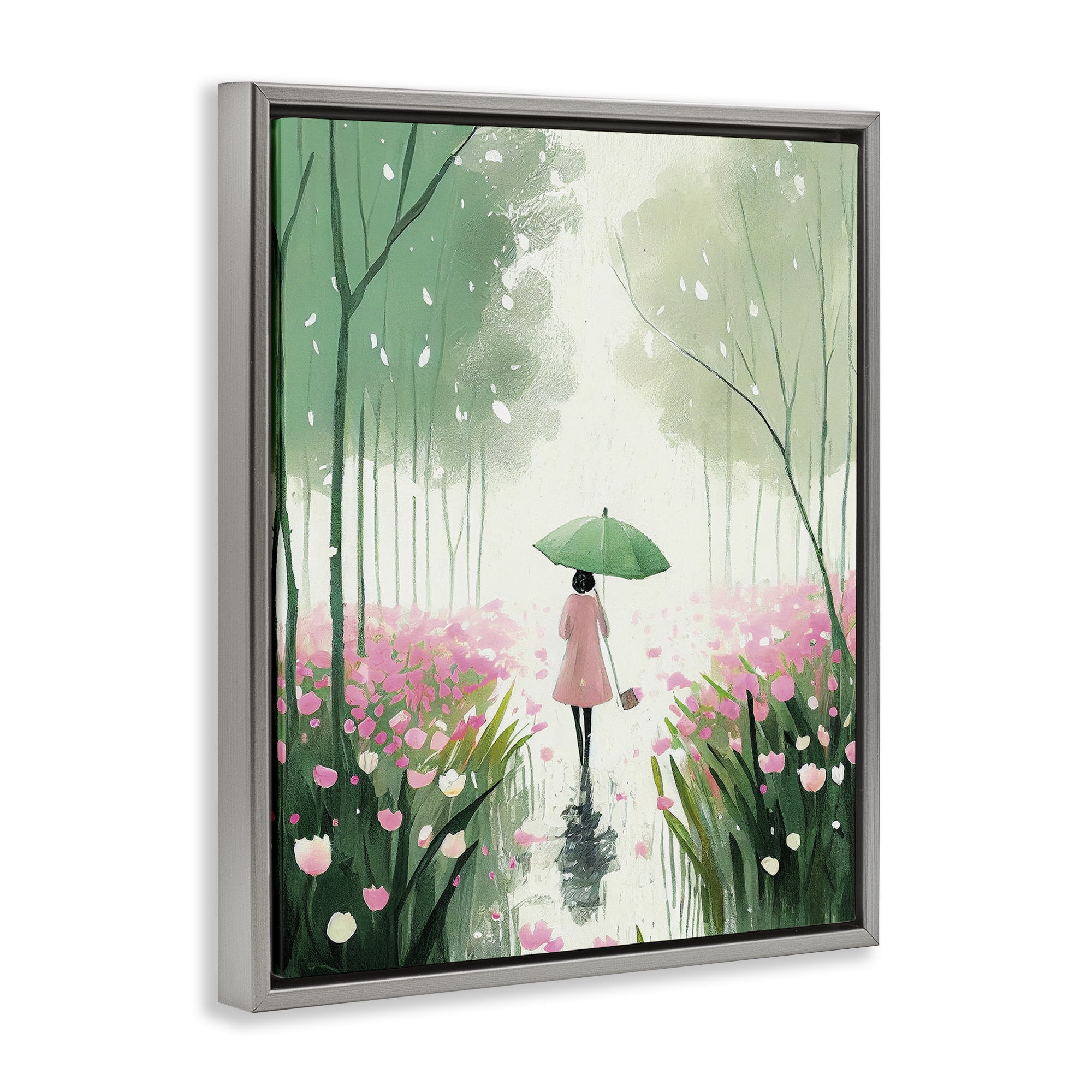 Stupell Industries Nature Stroll in Rain Landscape Painting Gray Floater Framed Art Print Wall Art, 25 x 31