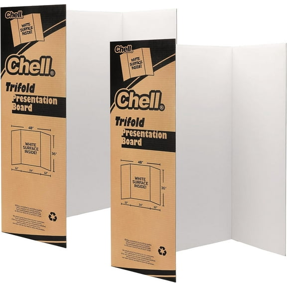 Chell 36" x 48" Large Trifold Poster Board, White Corrugated Project Boards for Science Fair, School Projects, Event Displays and Business Presentations