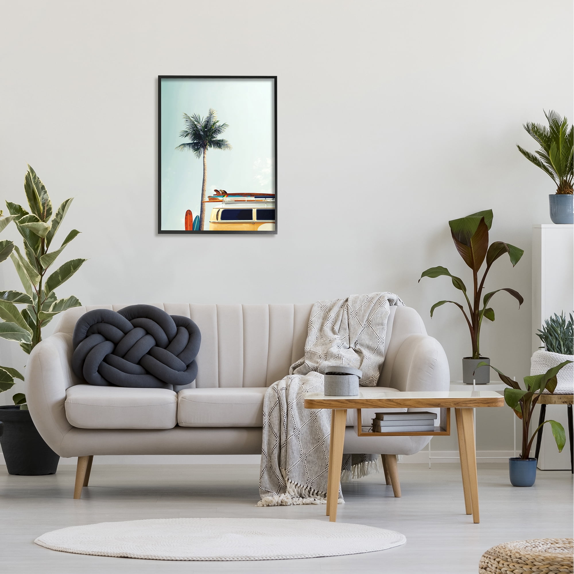The Stupell Home Decor Collection Surf Bus Yellow With Palm Tree Photography Framed Giclee Texturized Art