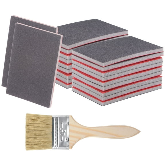 Uxcell 21 Pcs Sanding Block 800 Grit 70 x 100mm Wet Dry Sanding Pad with Wood Brush
