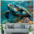 thumbnail image 4 of PRATYUS  Sea Turtle Tapestry Wall Hanging Tropical Fish and Coral in Underwater World Tapestry for Bedroom, Blue Ocean Nature Landscape Tapestry for Living Room Dorm Party Wall Decor 40x30inch, 4 of 6