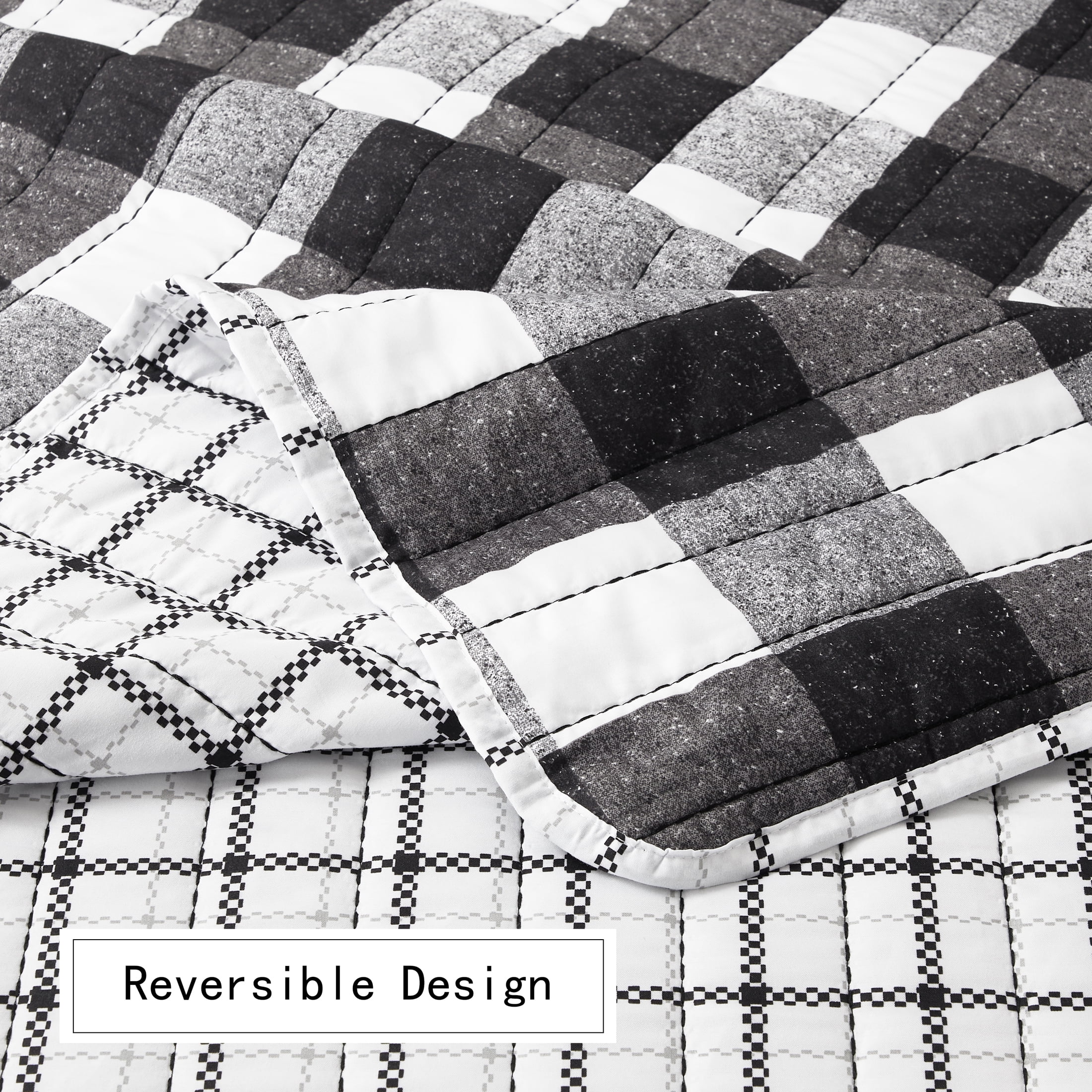 Mainstays All in One Lightweight Quilt Set and Sheet Set -7 Piece, King, Buffalo Check