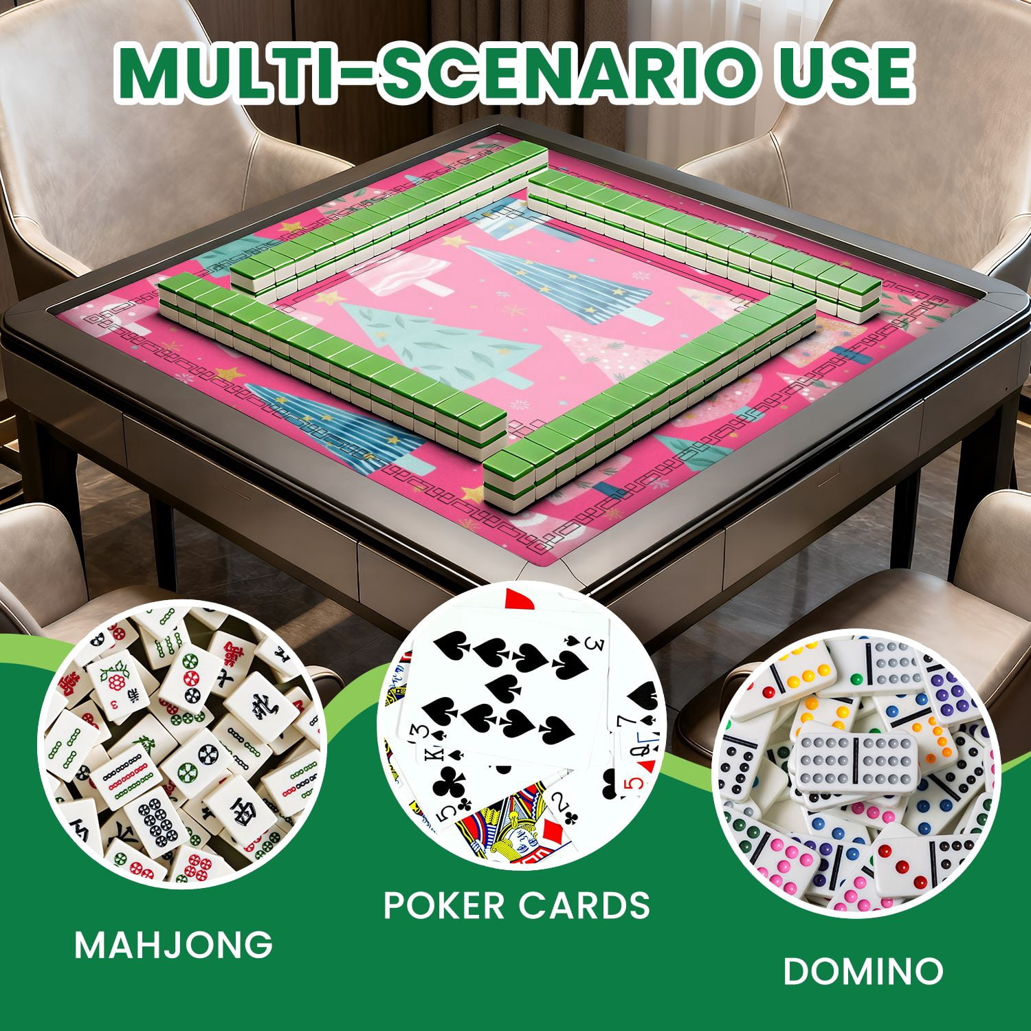 Mahjong Mat 31.5" x 31.5" Seamless Christmas trees cartoon style Pink for clothing home textile Non-Slip Noise Reduction American Mahjong Tiles Table Cover for Dominoes Poker Card Board Games Gift