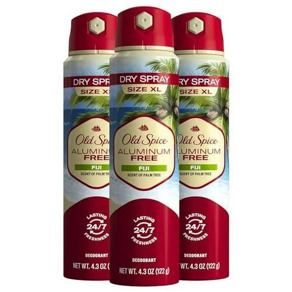 Old Spice Men's Aluminum .. Free Deodorant Dry Body .. Spray, Fiji, 24/7 Odor .. Protection, 4.3oz (Pack of .. 3)